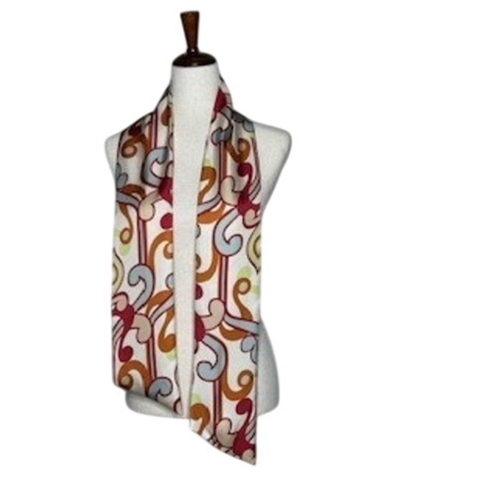 J. McLaughlin 100% Silk Scarf Multicolor Abstract Print Long Neck Wrap